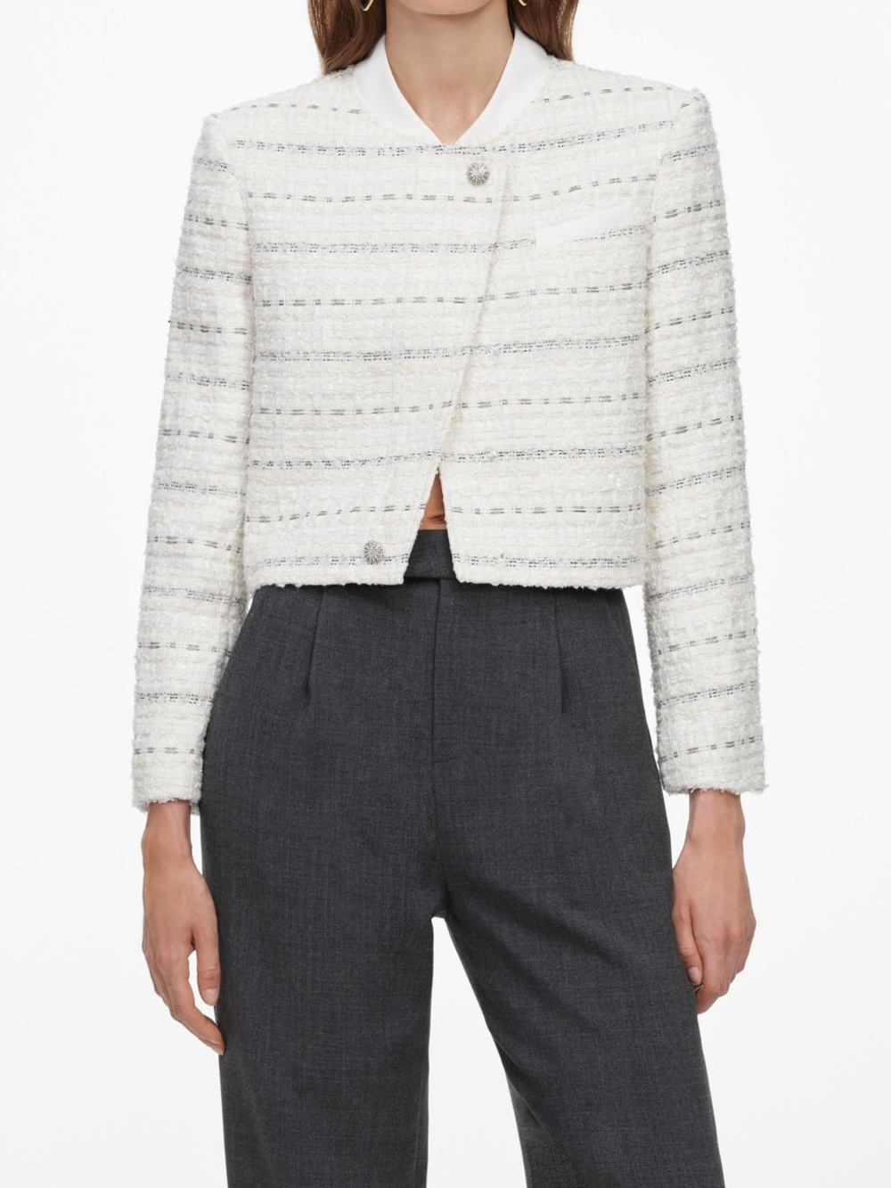 NWOT Self-Portrait White Boucle Boxy Jacket, Size US 0/2/4/6/8